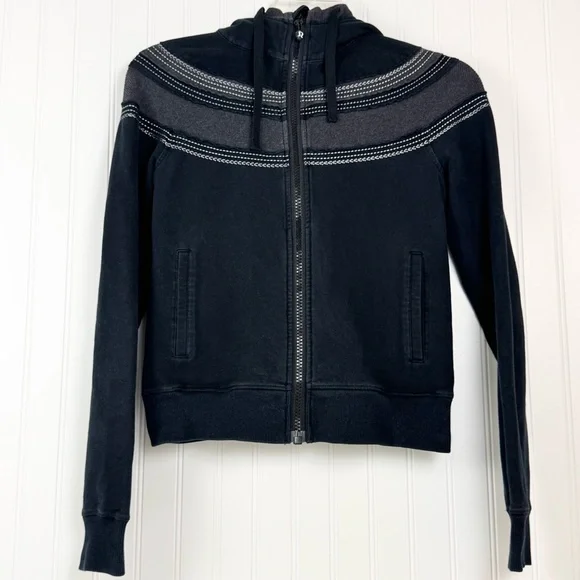 Lululemon Jacket Women’s 8 Black Full Zip Hoodie Remix Scuba Fair Isle Yoga - Picture 1 of 13